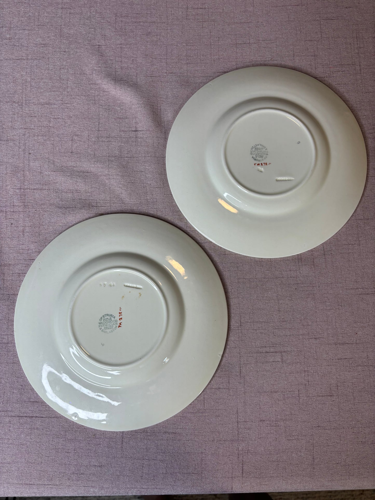 Wedgwood salad plates in the discontinued Kingston Blue pattern, featuring light blue embossed scrolls on a white background pair!