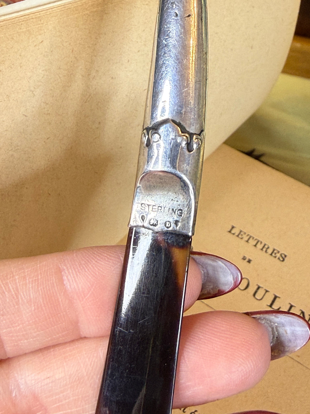 Antique Levi & Salaman Sterling Silver & Tshell 🐢🤎 Page Turner | Birmingham Hallmarks | 5.5”