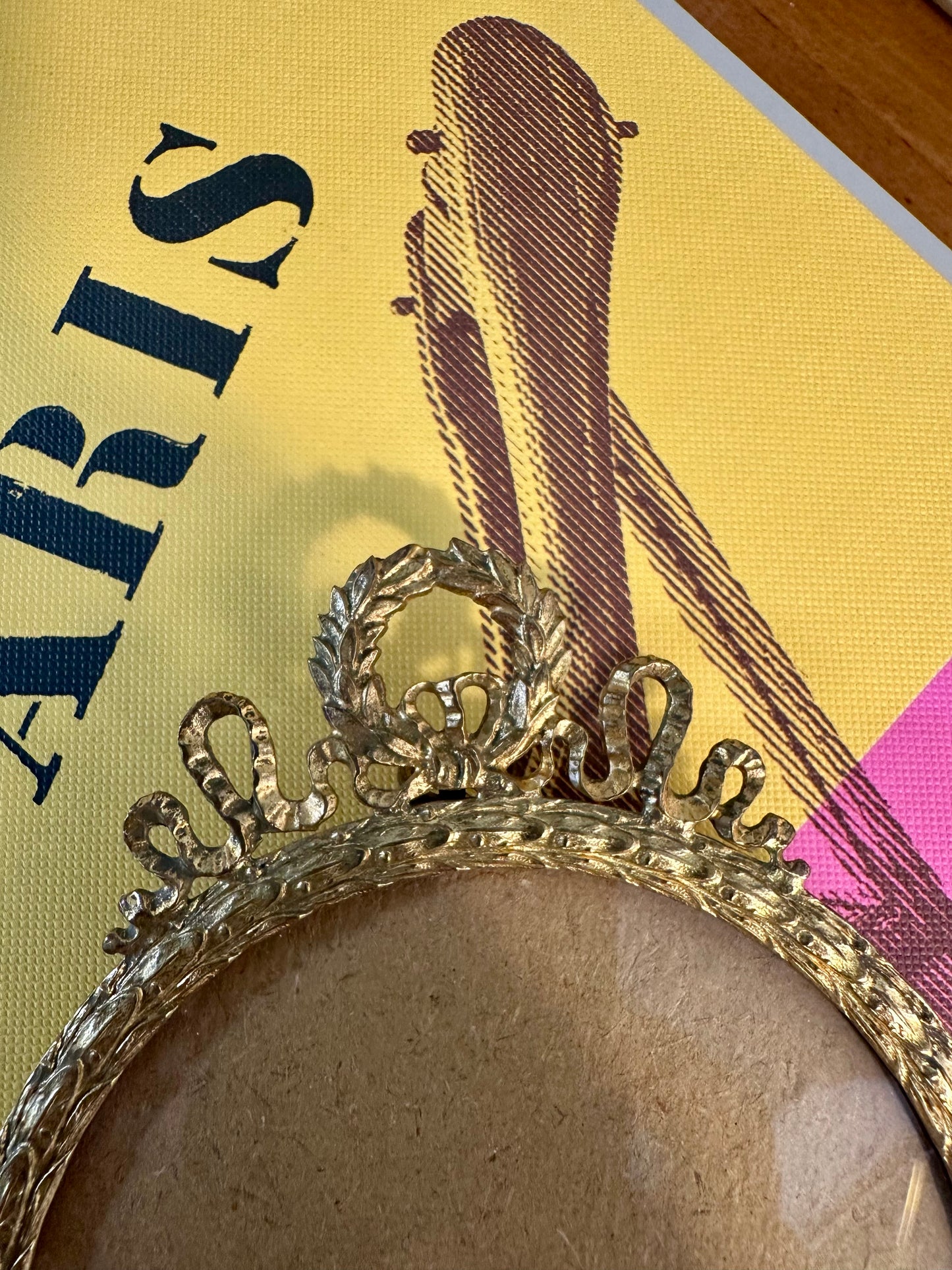 19th Century Napoleon III Gilt Bronze Round Frame, Made in France, 5"