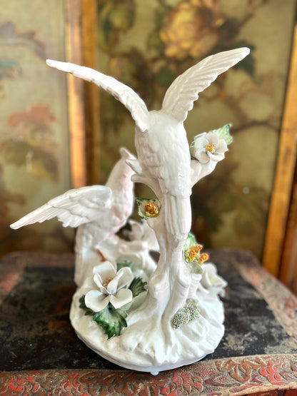 Live 08/25 Gorgeous Large Italian Porcelain Dove Pair with Hand-Applied Flowers – 14”
