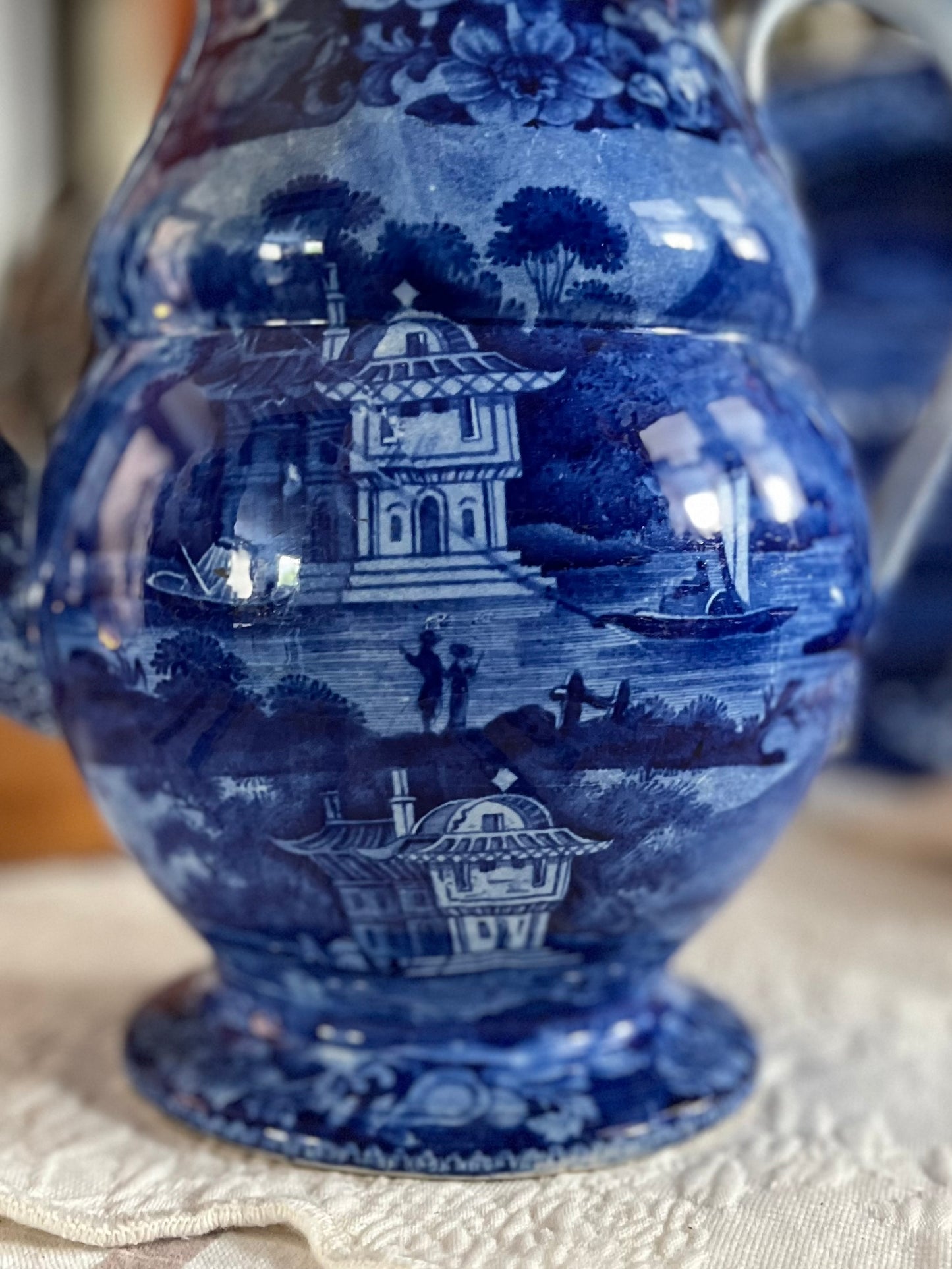 RESERVED - CGHOLL - Live 08/04 Early Historical Blue Transferware Coffee Pot Collectible Rare Double Transfer - Estate Collection