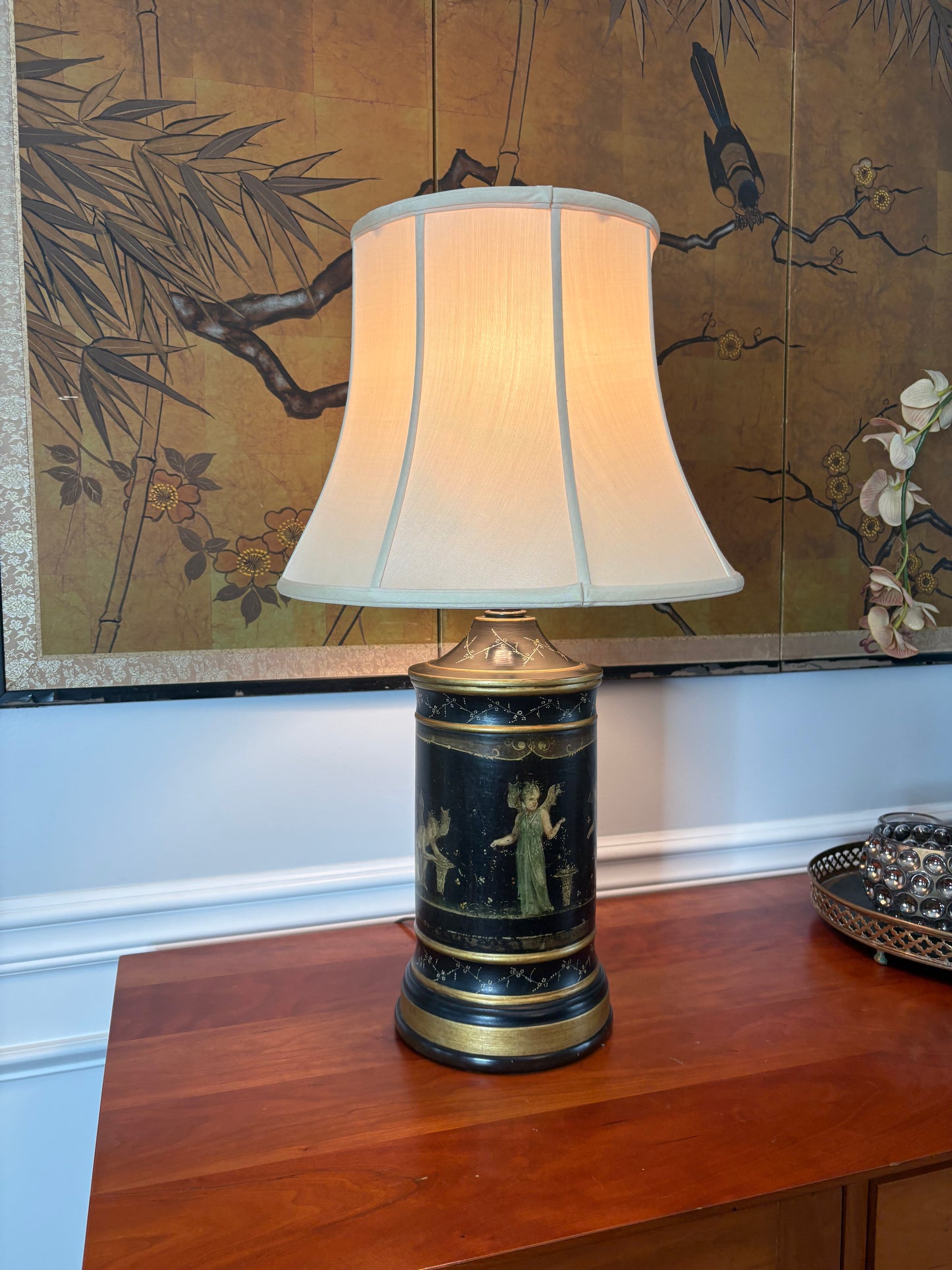 Fabulous Chinoiserie Table Lamp with Silk Shade