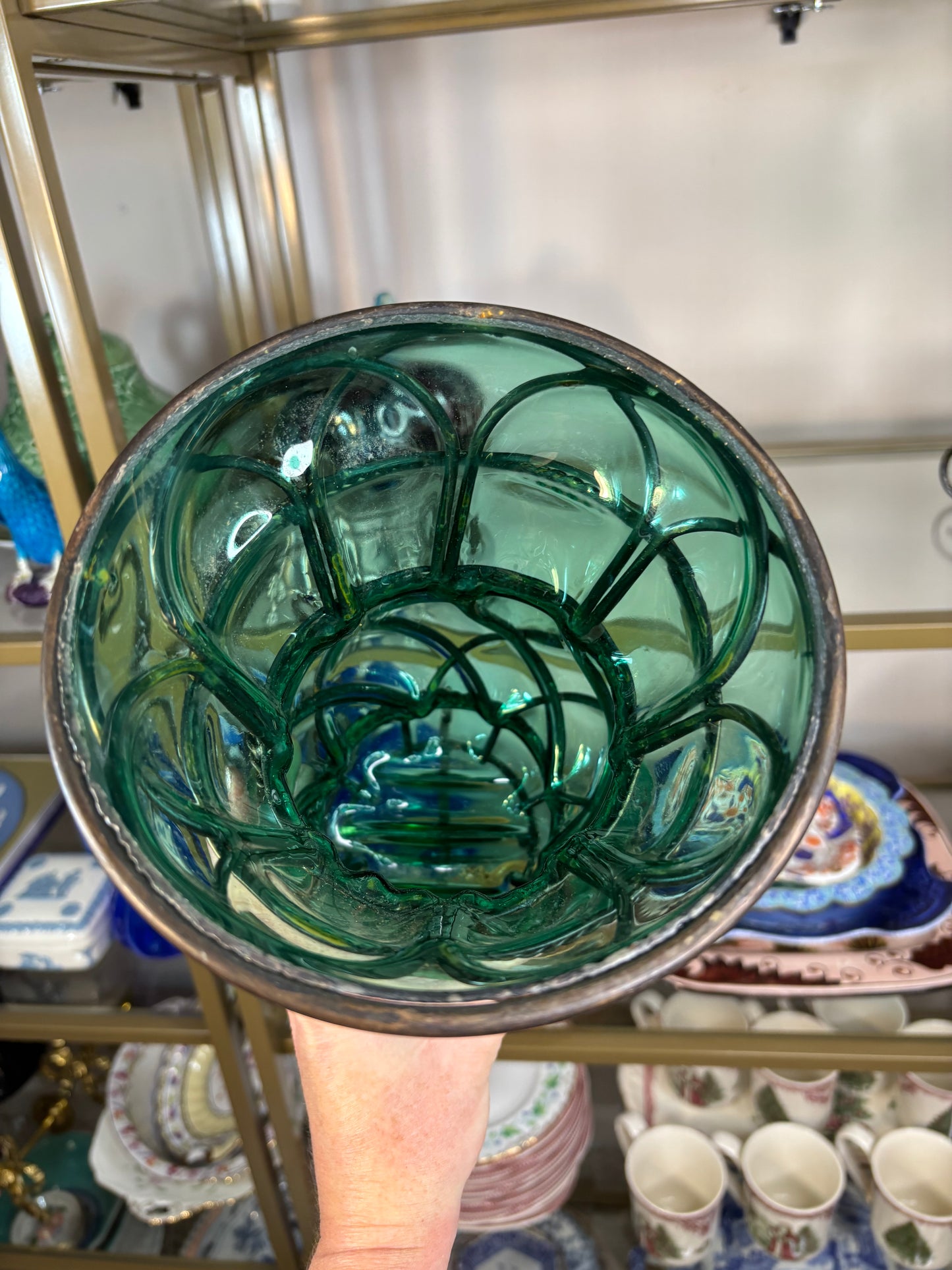 Gorgeous bubble glass in iron cage vases pair!