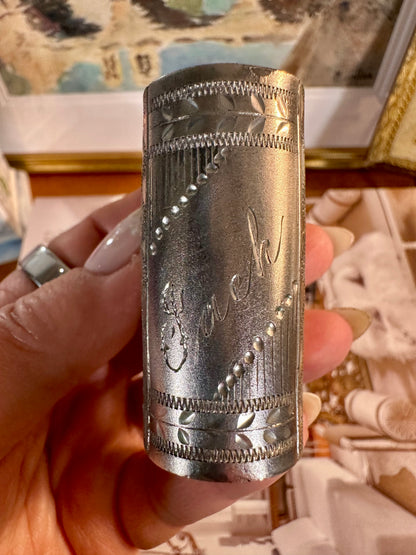 Vintage Silver Plated Figural Book-Shaped Napkin Ring Monogrammed “Jack”, 2”