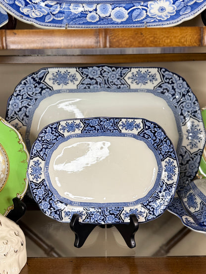 Vintage Wood & Sons “Khotan” Blue & White Transferware Serving Set – Large 18” Platter & Covered Dish, England