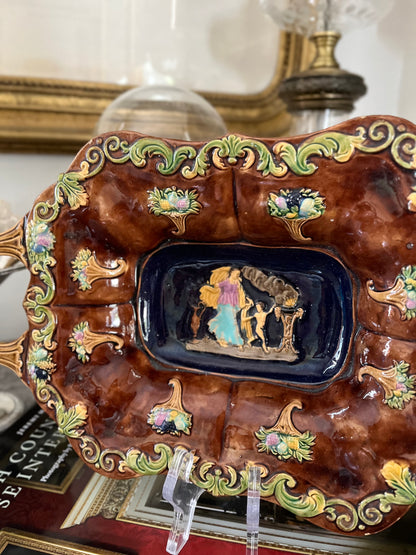 Live 08/18 A Romantic Antique Wilhelm Schiller & Son Majolica Figural Handled Tray, c.1880–1905