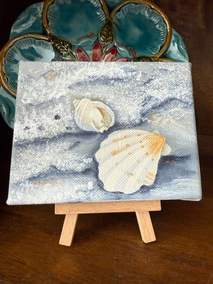 Darling 5” Mini Original Coastal Art on Wood Easel