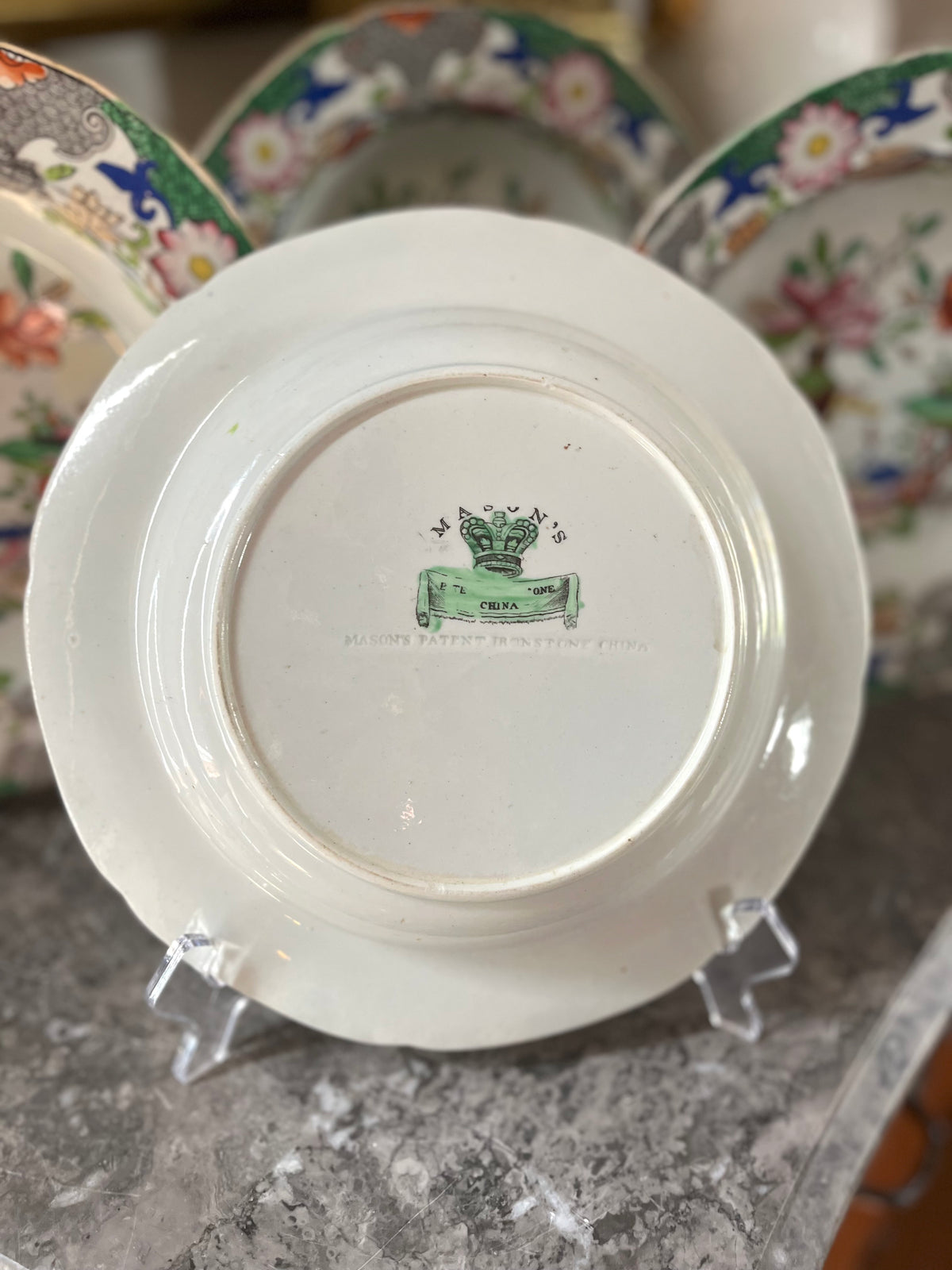 Live 09/20 Antique Mason’s Patent Ironstone China – Set of Four Georgian Plates, Table & Flower Pot Pattern, c.1818