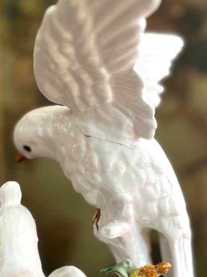Live 08/25 Gorgeous Large Italian Porcelain Dove Pair with Hand-Applied Flowers – 14”