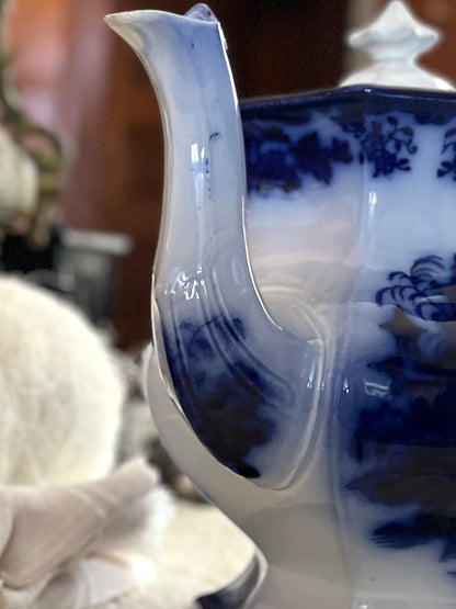 Jacob Furnival & Co. Shanghae Flow Blue Ironstone Teapot | England, Circa 1860
