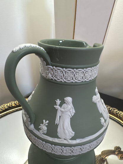 Wedgwood sage green white 5” tall has repair