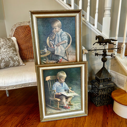 Delightful Gary & Gretchen Vintage Wood Framed Oil Reproductions wall art