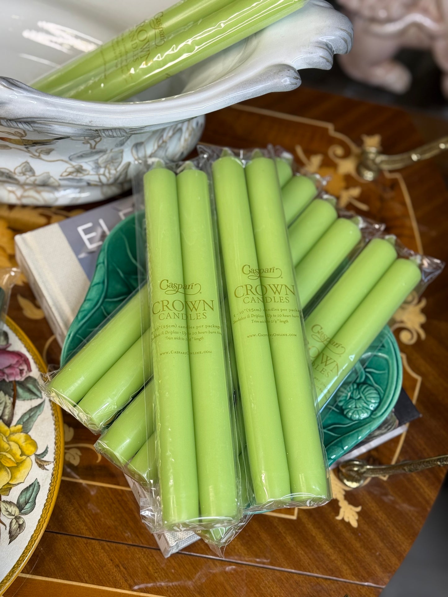 Caspari Straight Taper 10" Candles in Spring Green (2) Candles Per Package