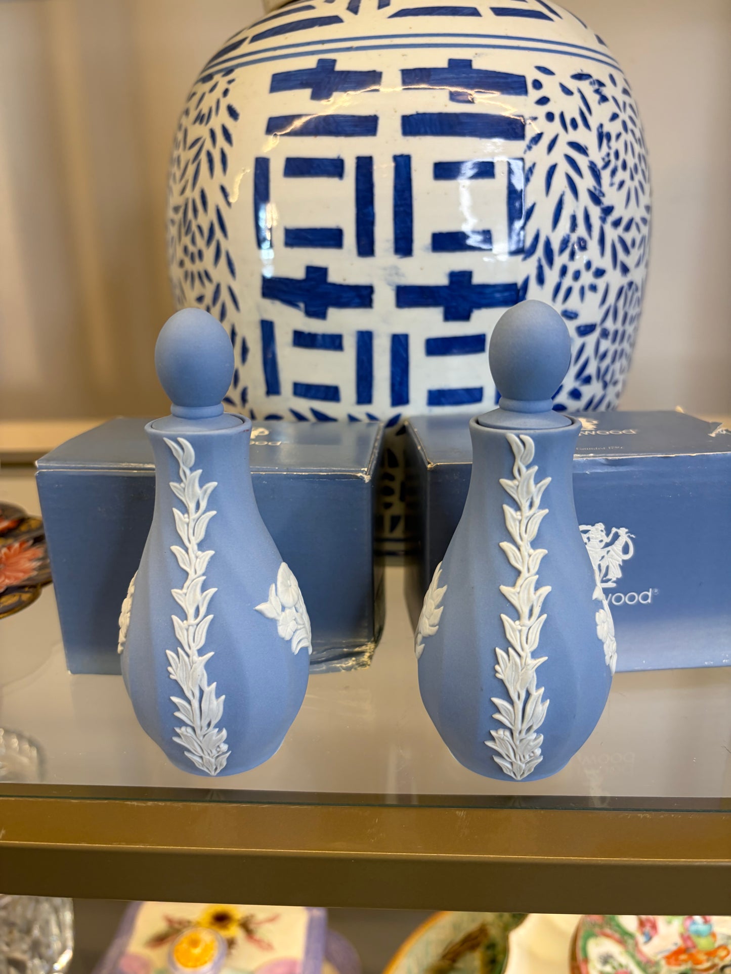 Sweetest Wedgwood mini bud vases/bottles with stoppers! Two available; sold separately!