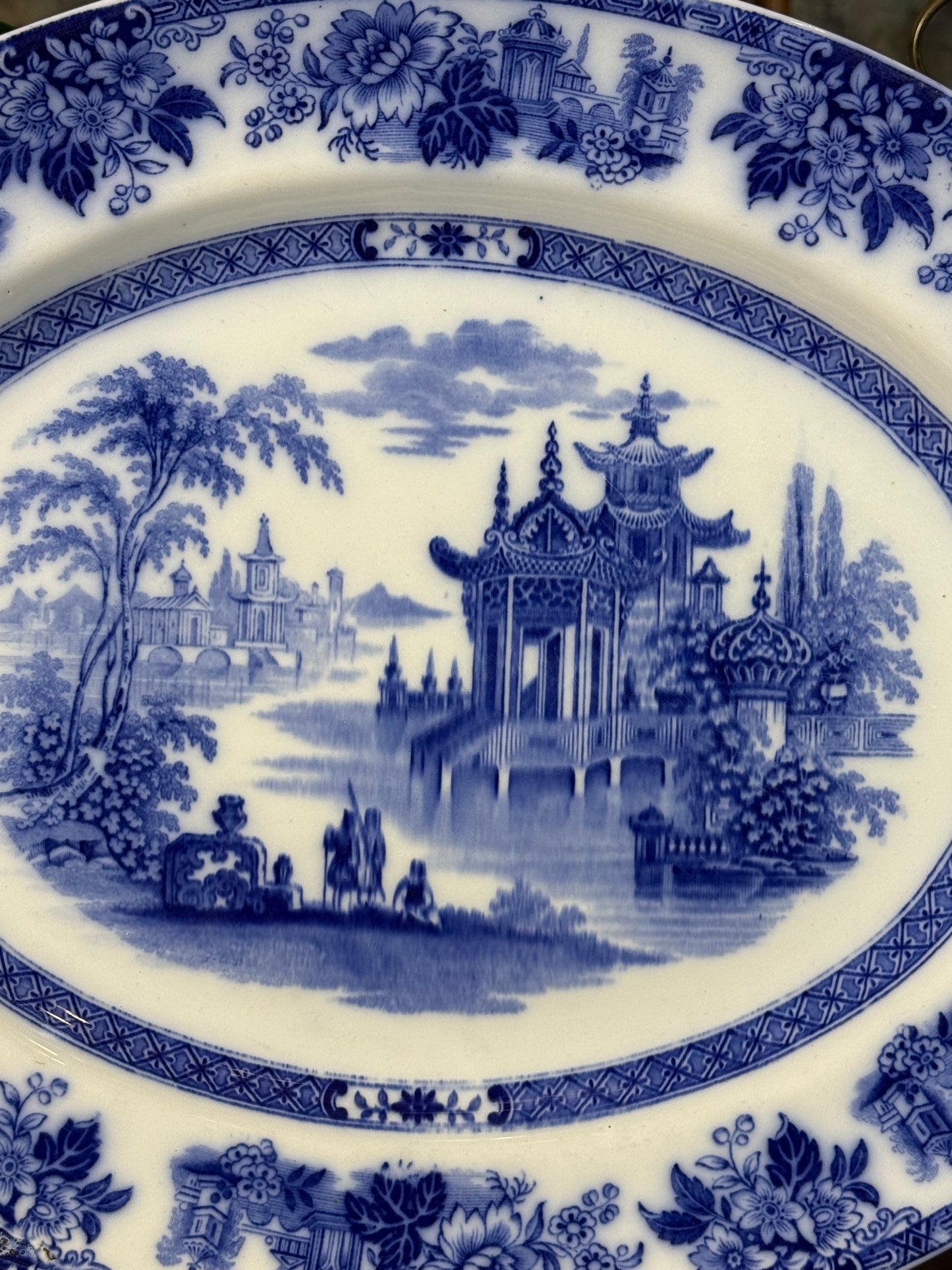Royal Doulton Madras Flow Blue Platter | Blue & White | c.1900 | 15.5” L × 12.5” W | #DA4591