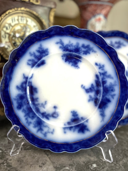 RESERVED - AMYLEA - Live 06/09 3 Piece Set Of Henry Alcock England Touraine Flow Blue 2 9” Dinner Plates/10” Vegetable Bowl