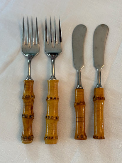 WCCR Charitable Item #165 | Vintage Bamboo Flatware Set | Service for 4 | 42 Pieces