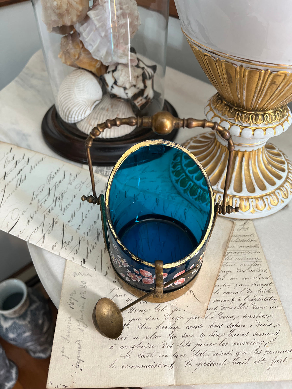 French Enameled Glass Seau à Glace in Bronze Doré Frame, c. 1890–1910