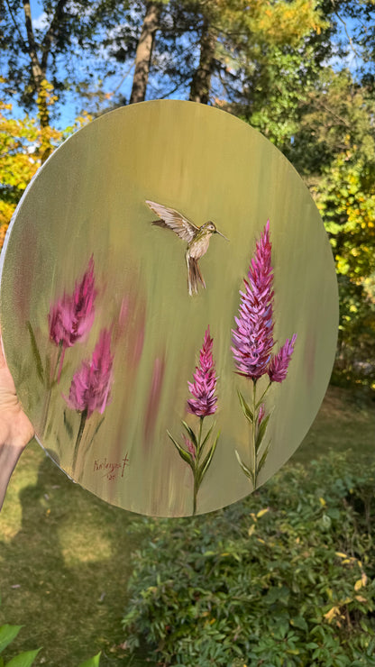 Reserved Hummingbird round painting 20”