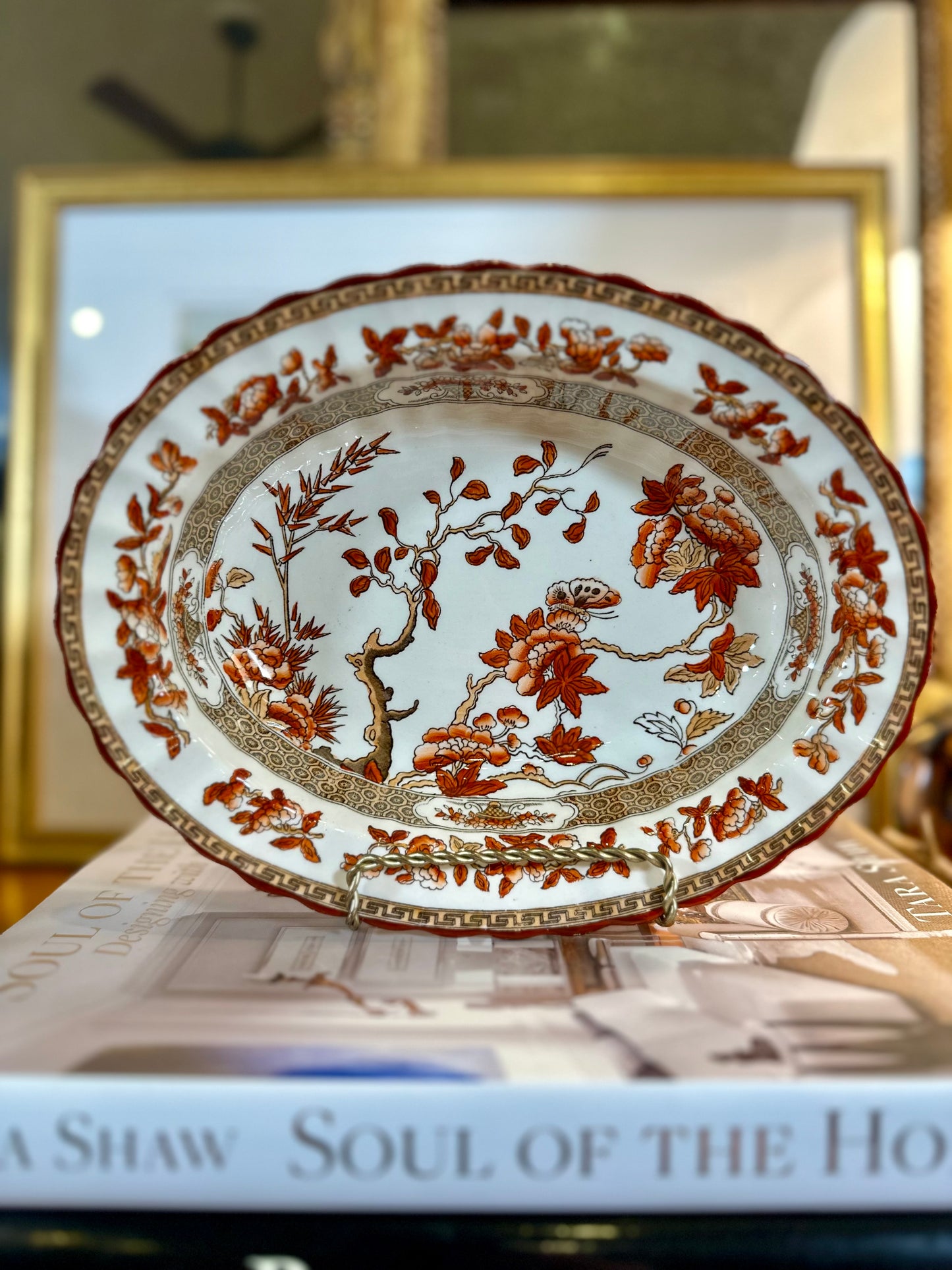 Beautiful Vintage Copeland Spode “India Tree” Oval Vegetable Bowl – Rust Orange, 9”