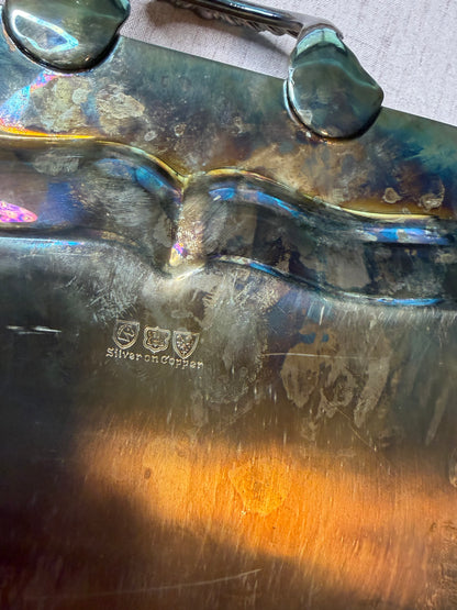 Lovely engraved 1935 silverplate over copper tray with handles!