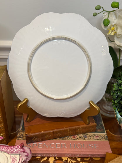 Antique German Porcelain Oyster Plate | Pink, White & Gold Radial Shell Arrangement | 10.5” Diameter