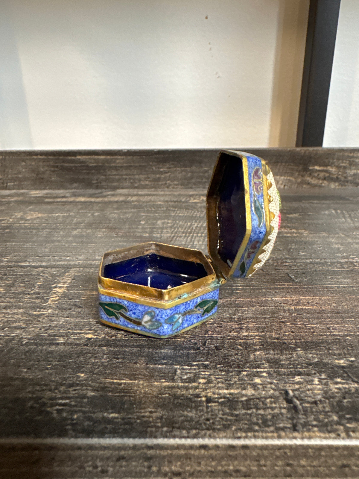 RESERVED - kmkborkey - Vintage Blue Porcelain Petit Point Floral Trinket Box