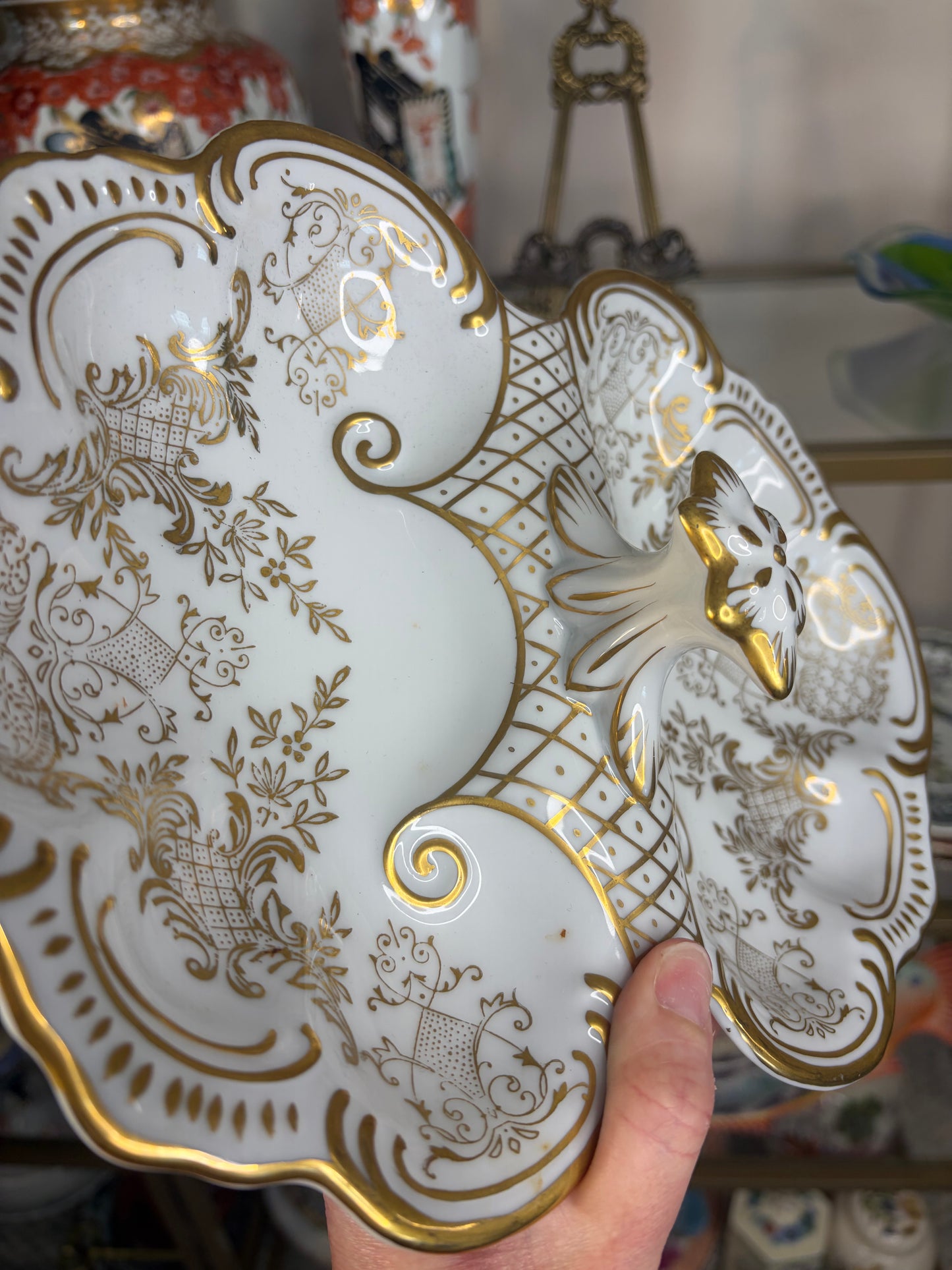 Beautiful white and gold divided dish with handle!