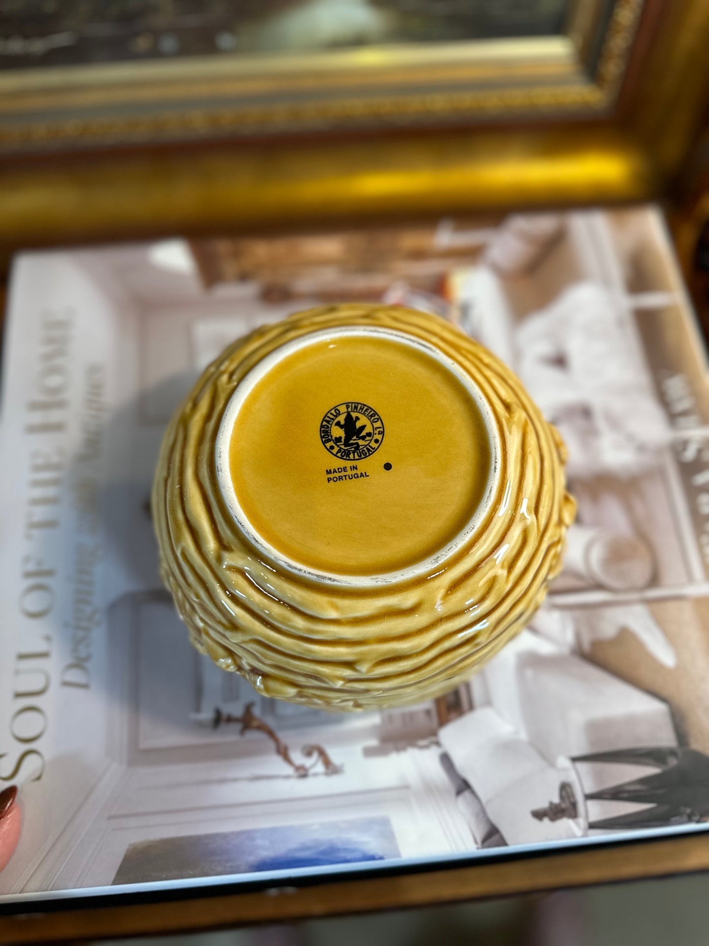 Vintage Bordallo Pinheiro "Oak Leaf Gold" Bowl, Made in Portugal, 5.5"