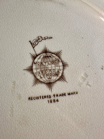 Late 19th Century Wedgwood "Lag & Feather" Brown Transferware Plates Pair, Made in England, 10"