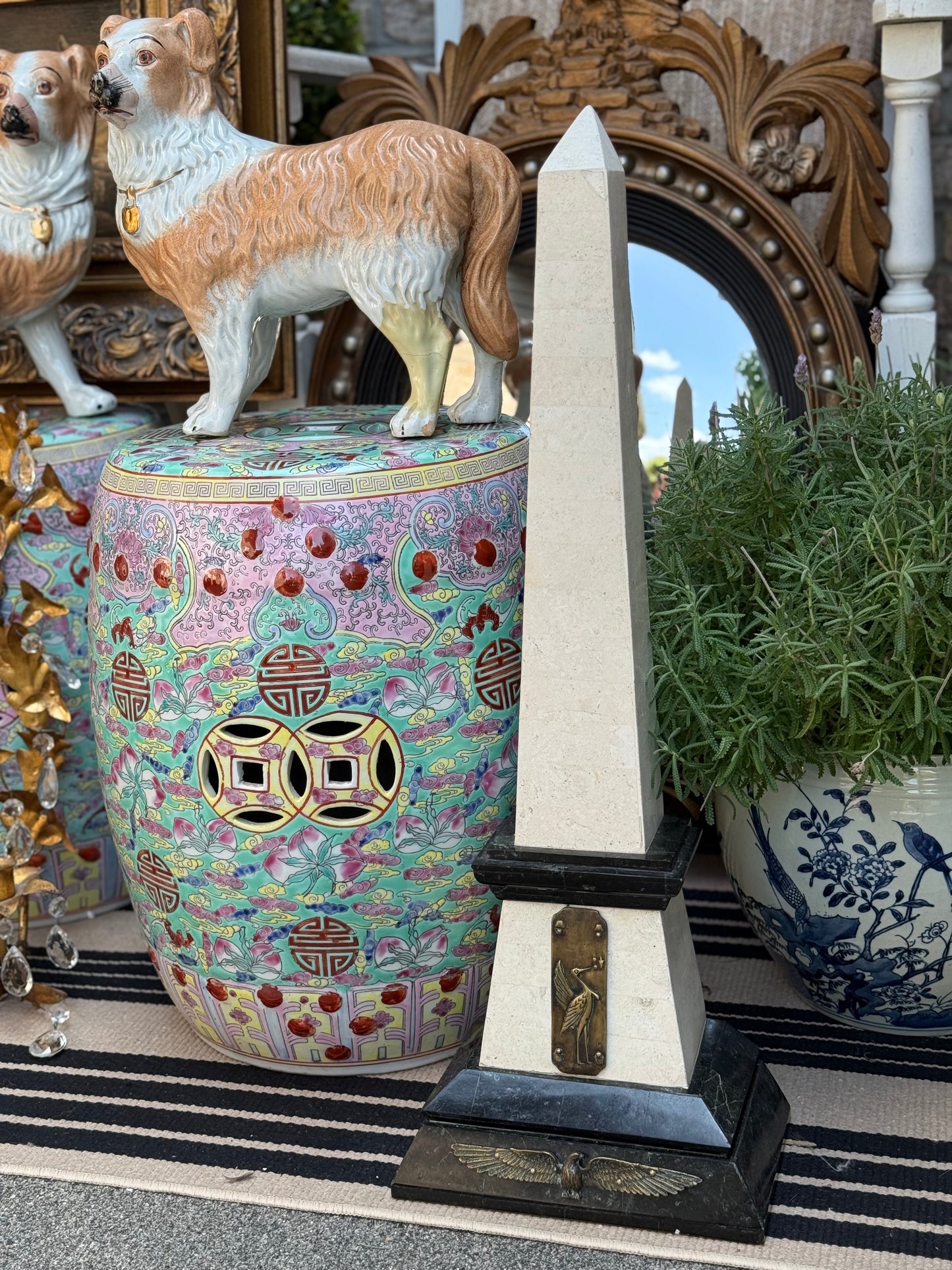 Maitland-Smith Marble & Brass Obelisk – Neoclassical Decorative Accent, Approx. 25” tall x 6.25”