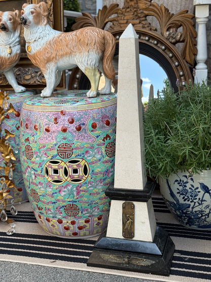 Maitland-Smith Marble & Brass Obelisk – Neoclassical Decorative Accent, Approx. 25” tall x 6.25”