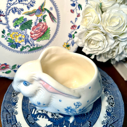 Vintage polka dot blue & white bunny rabbit springtime decor