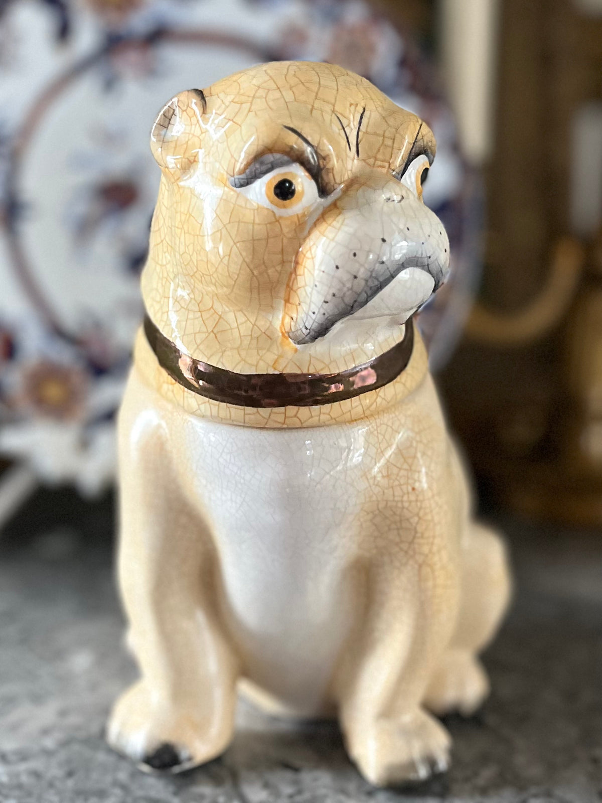 Fabulous Antique Staffordshire Pug Tobacco Jar – 19th Century English Pottery