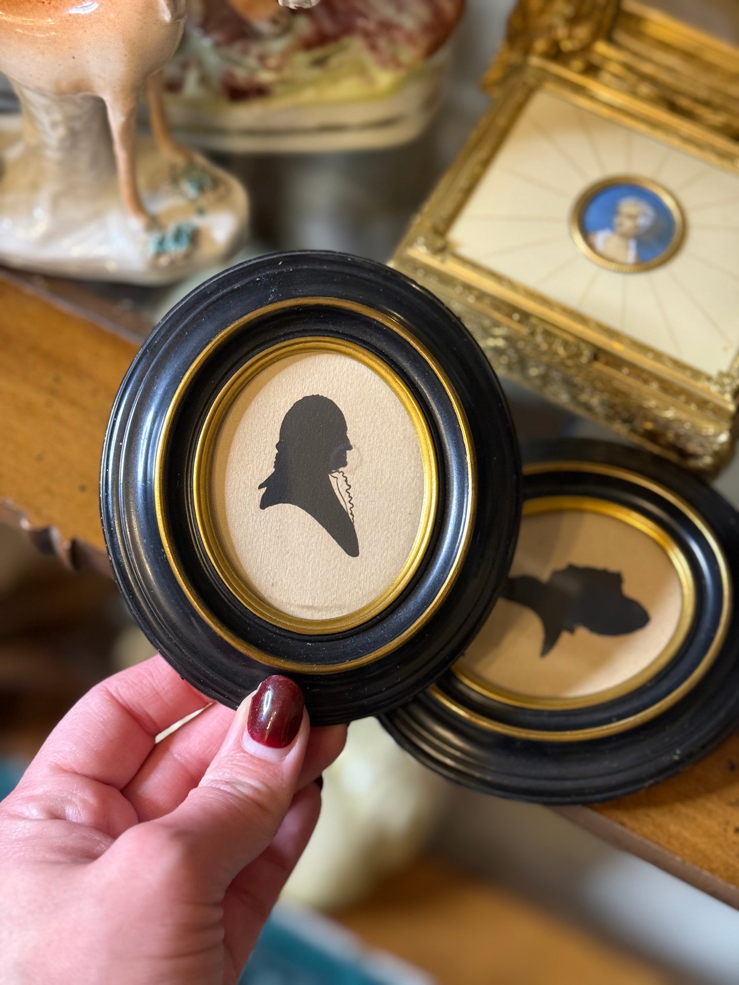 Pair of Antique Silhouette Portraits – George & Martha Washington, Foster Bros. Boston