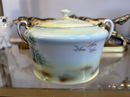 Handpainted Bavarian hunting scene lidded bowl!