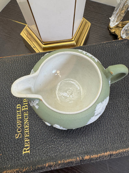 Wedgwood antique creamer sage green jasperware