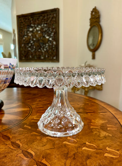 Vintage Fostoria American Crystal Pedestal Cake Stand | No. 2056 | 10” Round with Rum Well