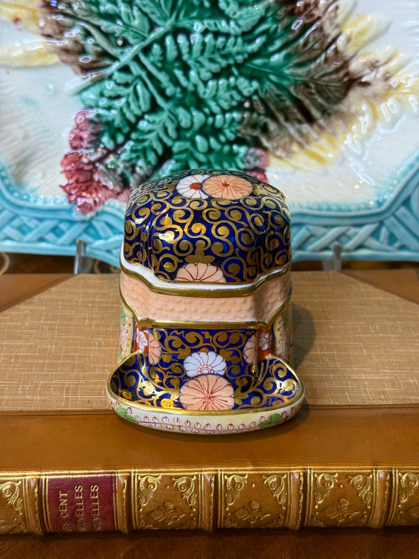 Antique Copeland Spode Imari Match Holder, c.1880 | English Porcelain Match Pot | 4” x 4” | #D3