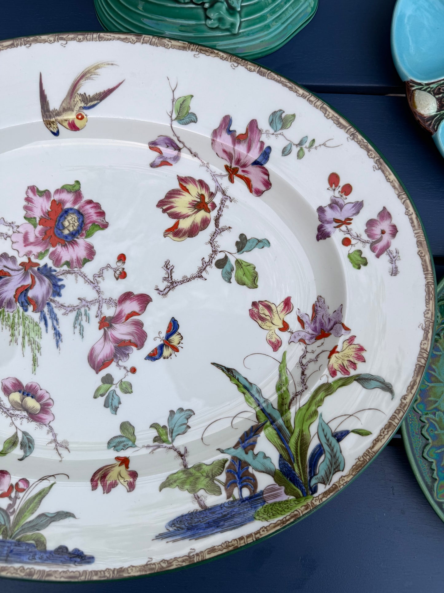 RESERVED - Vintage Wedgwood "Swallow" Platter with Green Trim | Discontinued Pattern | c.1950 | Style DA4510