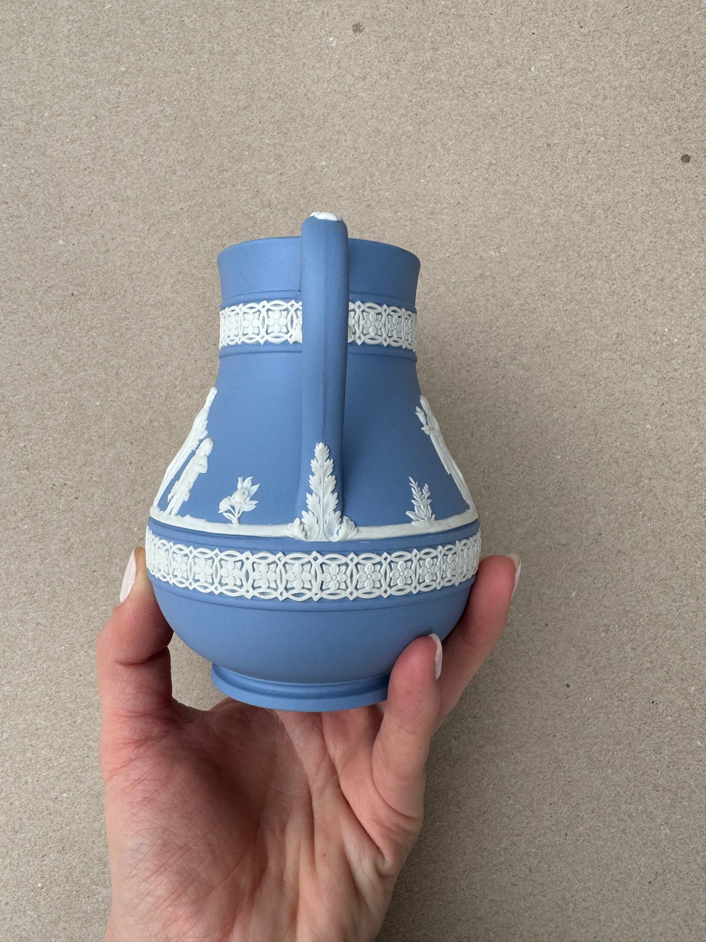 Light blue Wedgewood water pitcher 5”