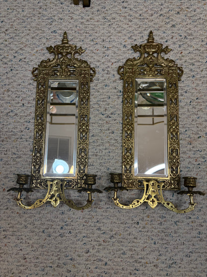 Stunning brass koi mirrored wall sconces pair!