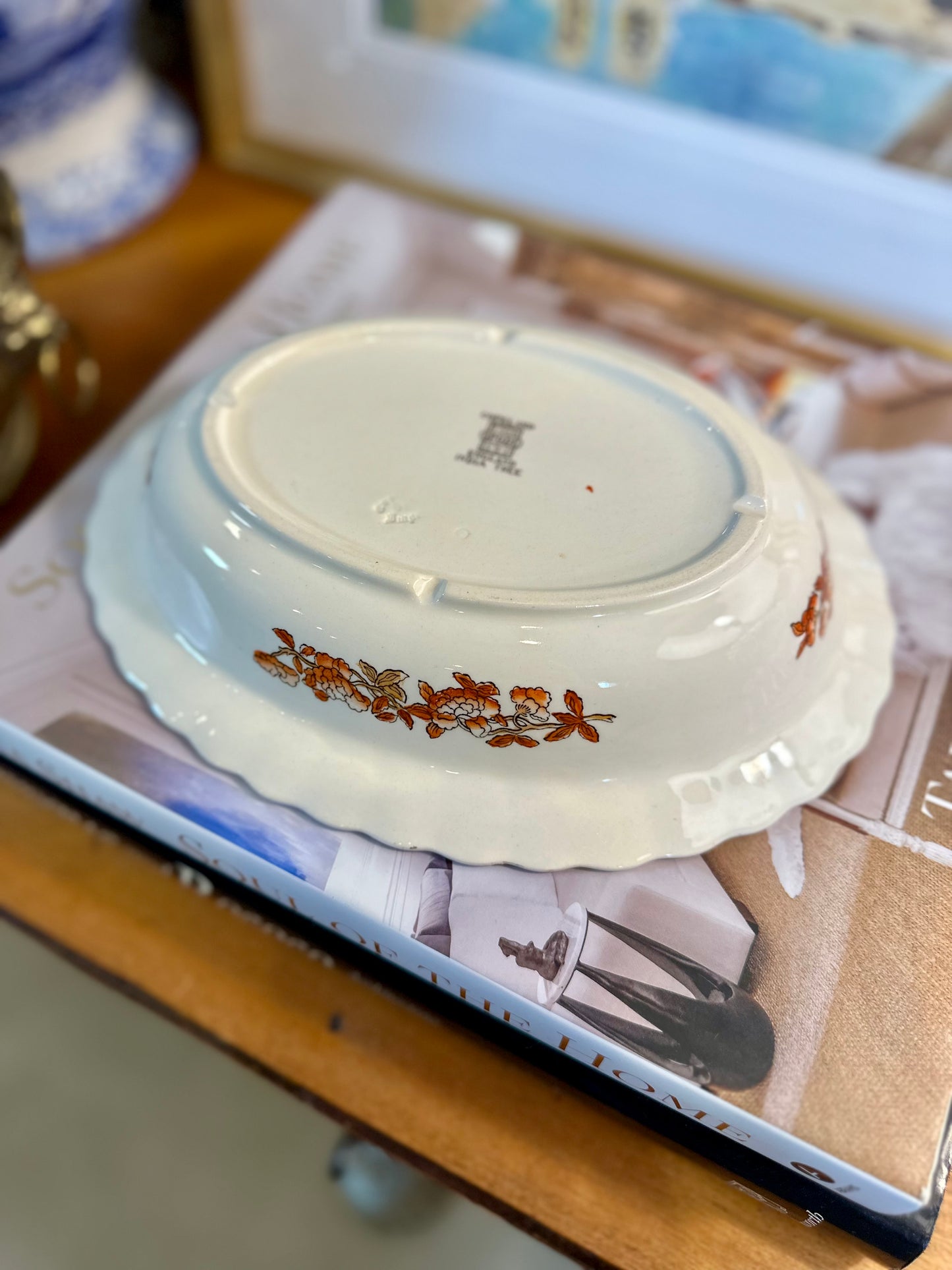 Beautiful Vintage Copeland Spode “India Tree” Oval Vegetable Bowl – Rust Orange, 9”