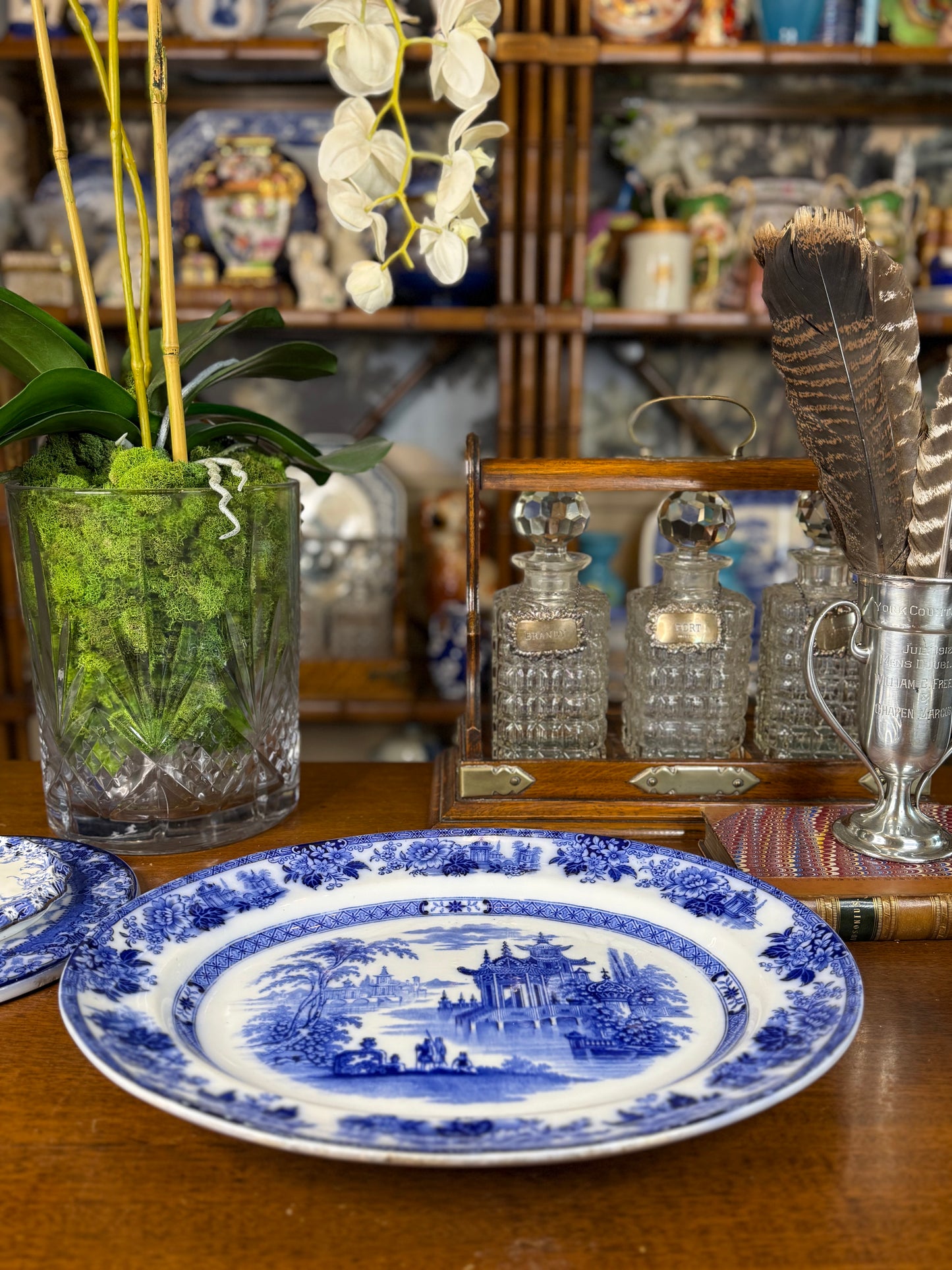 Royal Doulton Madras Flow Blue Platter | Blue & White | c.1900 | 15.5” L × 12.5” W | #DA4591