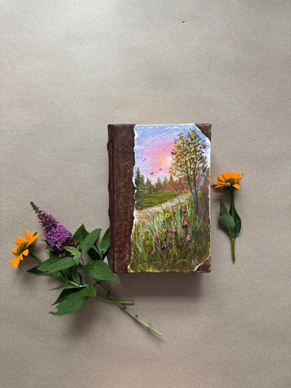 Original art hand made, hand painted leather bound journal 10x7”