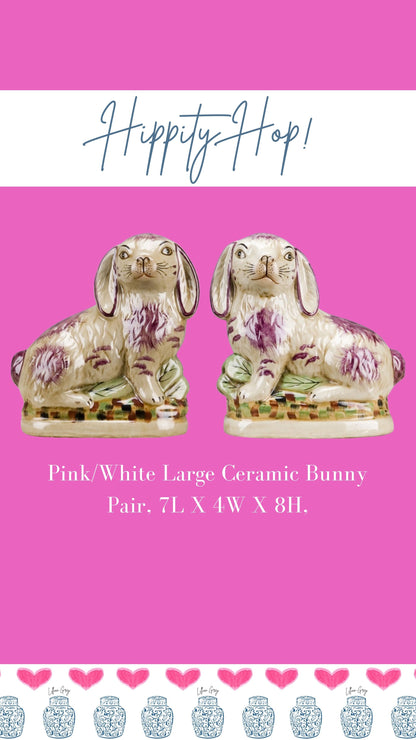 Danny's Fine Porcelain: Ceramic Bunny/Rabbit Figure Pair, Pink/White, 6Lx3Wx6.5H" #L8003-RD