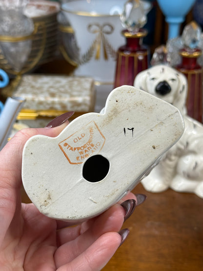 Antique Staffordshire White Copper Lustre Dog Pair | 5.5” Tall | England
