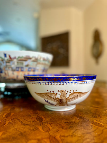 Federal Eagle Porcelain Bowl – Cobalt & Gilt Patriotic Motif, 10.25”