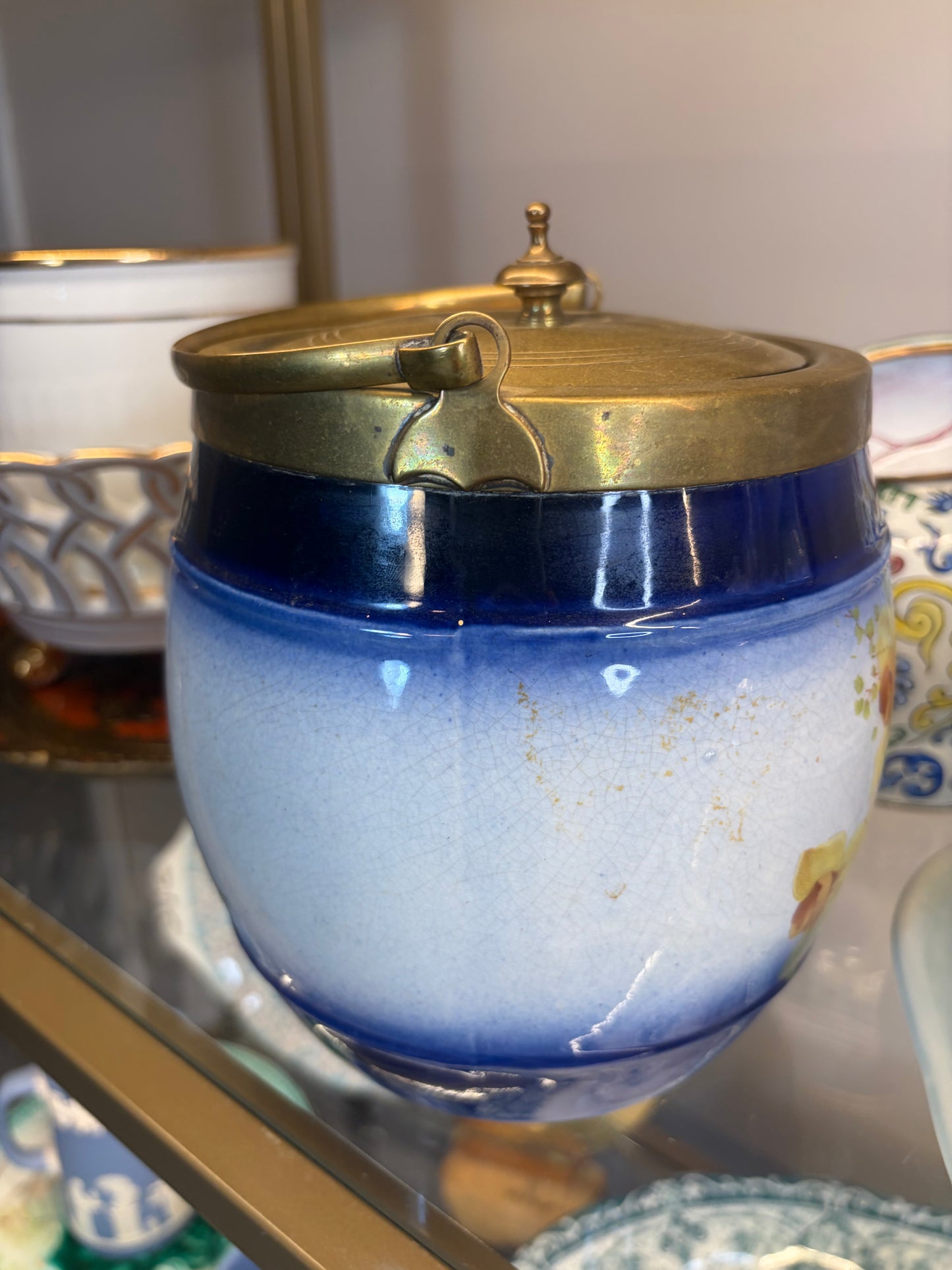 Antique floral biscuit jar!