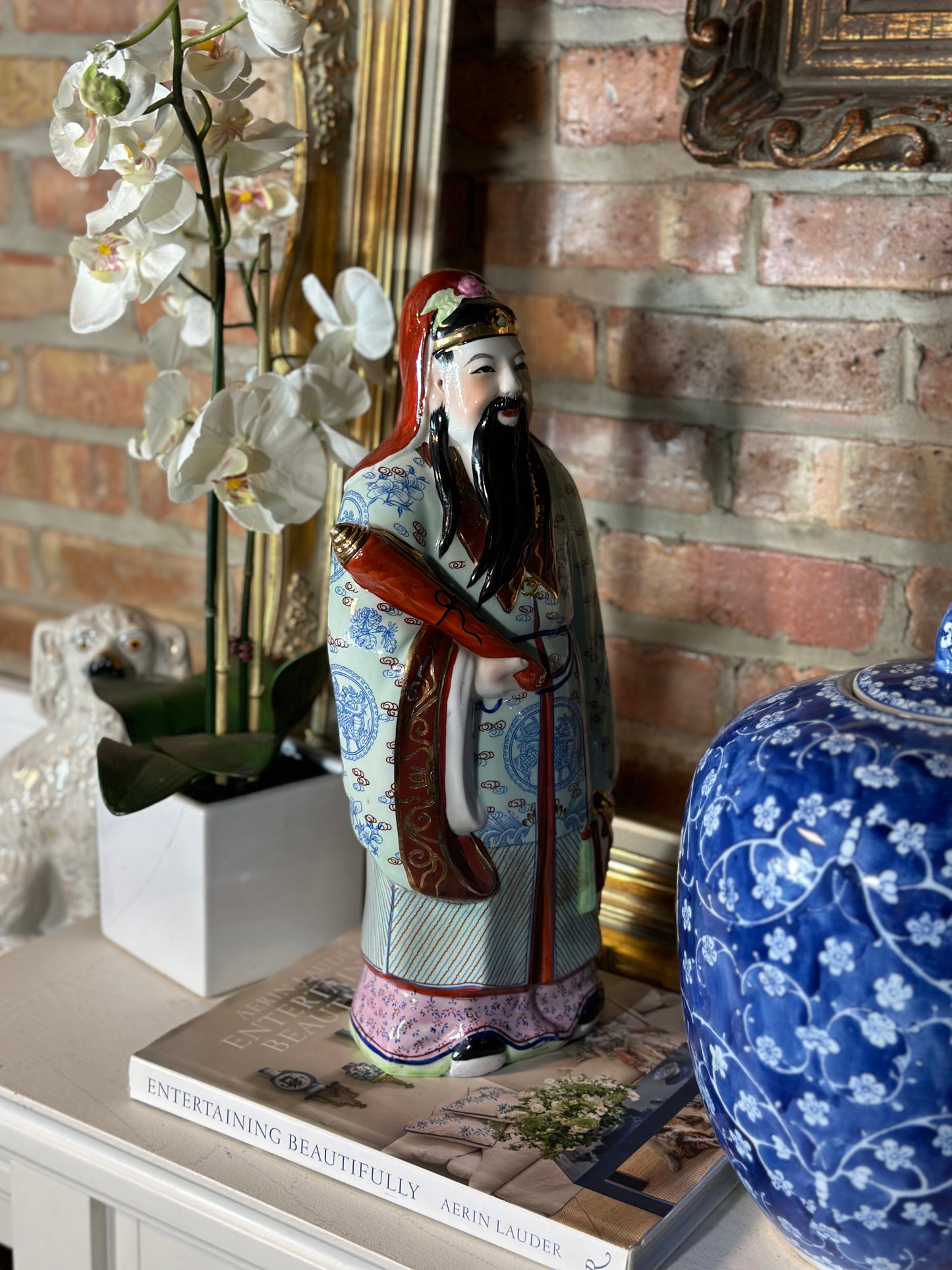 Vintage Single Japanese Chinoiserie Porcelain Statue Figure, 17” Tall - Pristine!